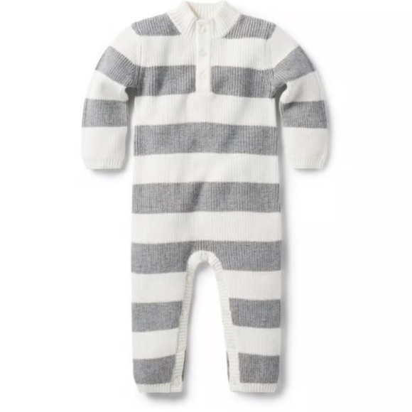 Janie and Jack Other - Janie and Jack Gray and White Striped Footie